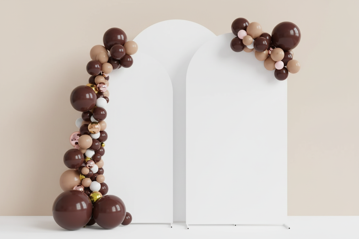 THE ARCH DRAPE - White with Majority Brown/Beige Balloons