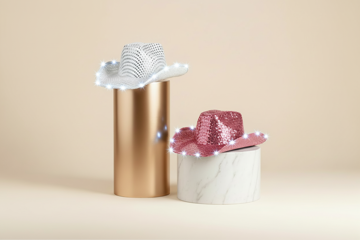 THE GIDDY-UP HAT - White & Pink with Matching Stands